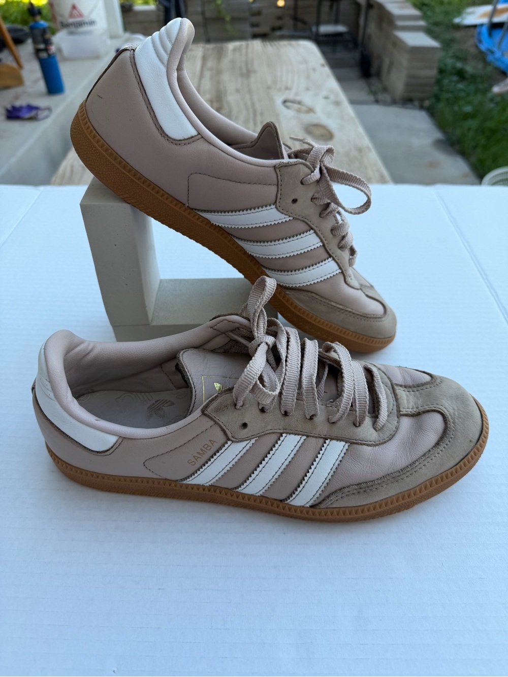 adidas Samba woman Sneakers - Beige with White Stripes and Gum Sole